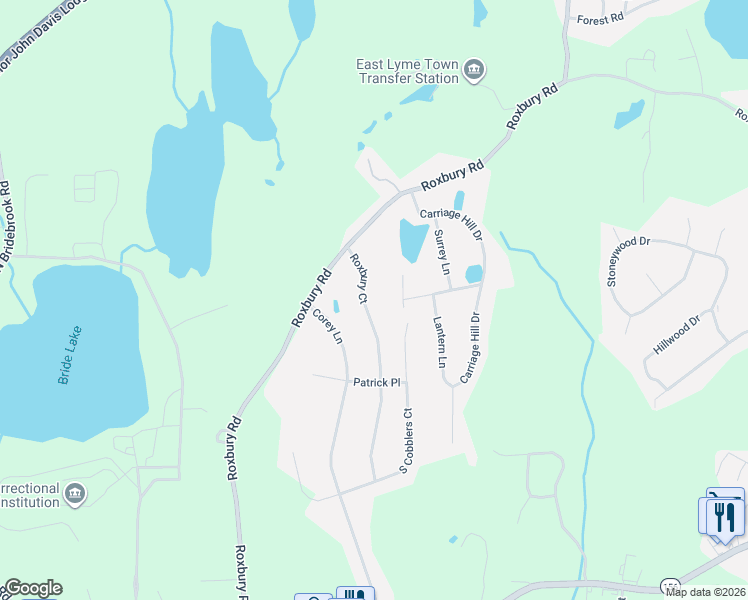 map of restaurants, bars, coffee shops, grocery stores, and more near 16 Roxbury Court in East Lyme