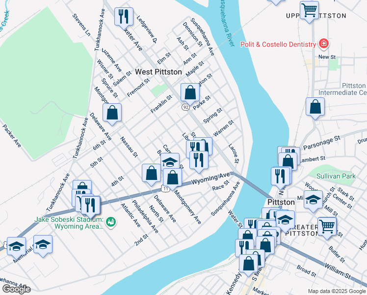 map of restaurants, bars, coffee shops, grocery stores, and more near 214 Luzerne Avenue in Luzerne County