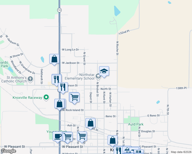 map of restaurants, bars, coffee shops, grocery stores, and more near 1302 North Brobst Street in Knoxville