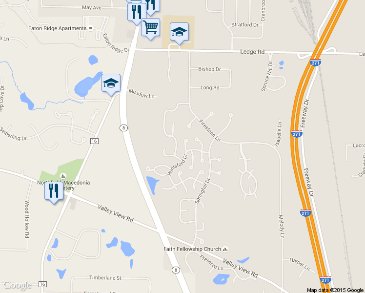 map of restaurants, bars, coffee shops, grocery stores, and more near 8706 Elmdale Trce in Macedonia