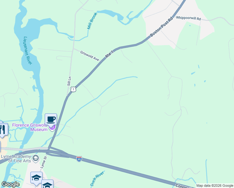 map of restaurants, bars, coffee shops, grocery stores, and more near 10 Hillwood Road East in Old Lyme