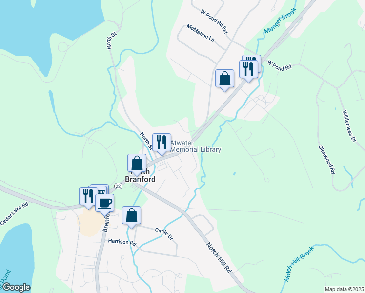 map of restaurants, bars, coffee shops, grocery stores, and more near 1765 Foxon Road in North Branford