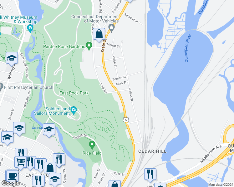 map of restaurants, bars, coffee shops, grocery stores, and more near in Hamden
