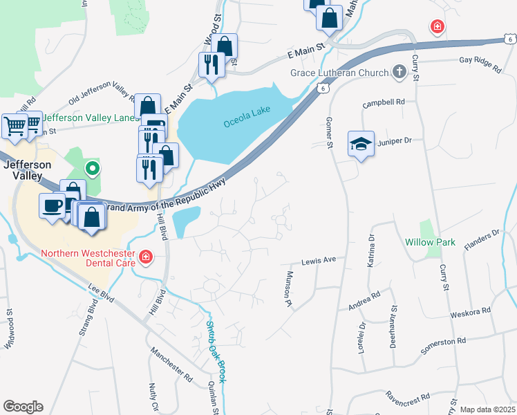 map of restaurants, bars, coffee shops, grocery stores, and more near 159C Carriage Court in Yorktown Heights
