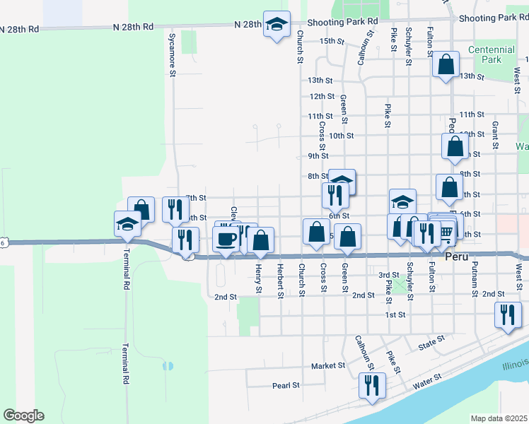 map of restaurants, bars, coffee shops, grocery stores, and more near 2623 6th Street in Peru