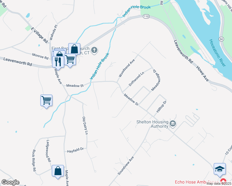 map of restaurants, bars, coffee shops, grocery stores, and more near 278 Meadow Street in Shelton