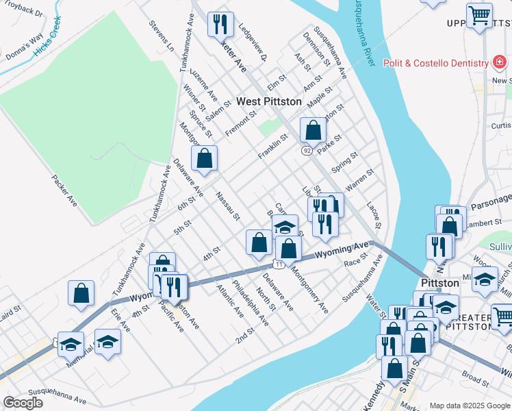 map of restaurants, bars, coffee shops, grocery stores, and more near 300 Montgomery Avenue in Luzerne County