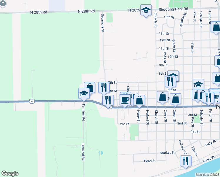 map of restaurants, bars, coffee shops, grocery stores, and more near 2925 6th Street in Peru