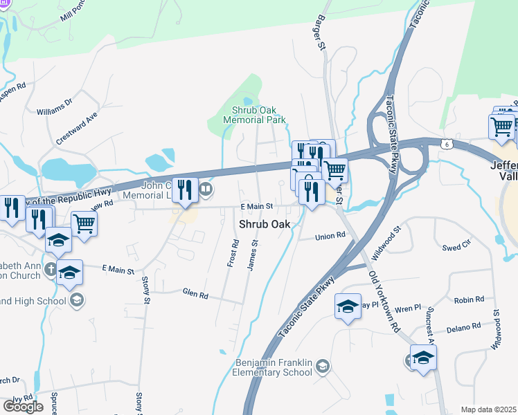 map of restaurants, bars, coffee shops, grocery stores, and more near in Shrub Oak