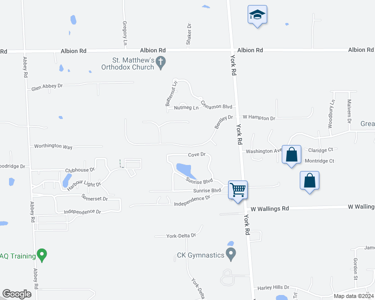 map of restaurants, bars, coffee shops, grocery stores, and more near 10231 Bentley Drive in North Royalton