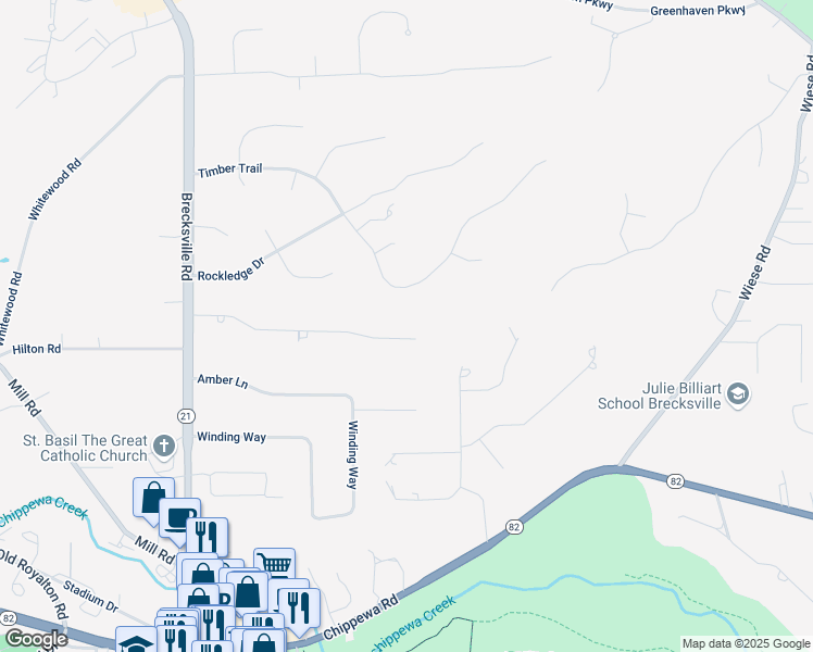 map of restaurants, bars, coffee shops, grocery stores, and more near 7531 Old Quarry Ln in Brecksville