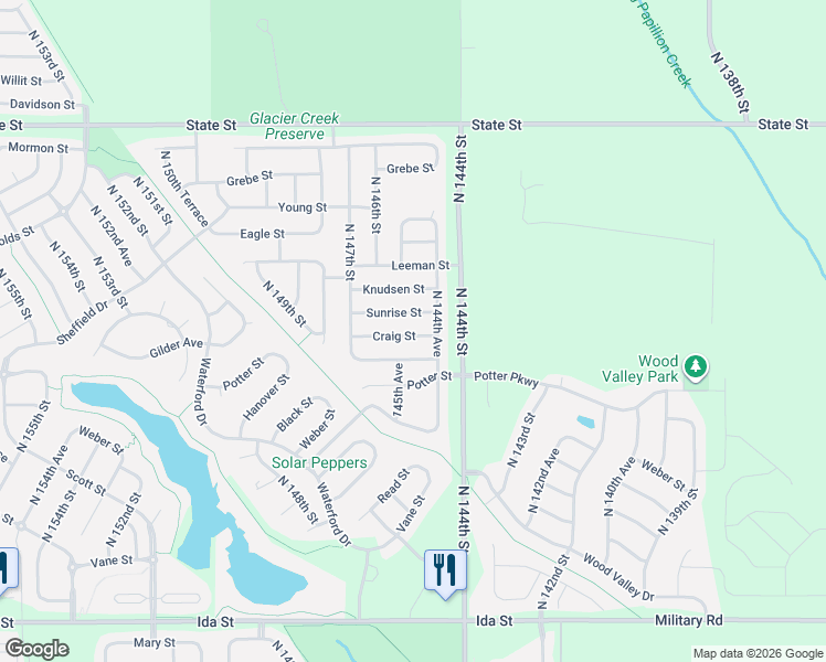 map of restaurants, bars, coffee shops, grocery stores, and more near 14502 Craig Street in Bennington