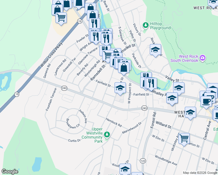 map of restaurants, bars, coffee shops, grocery stores, and more near 47 Anthony Street in New Haven