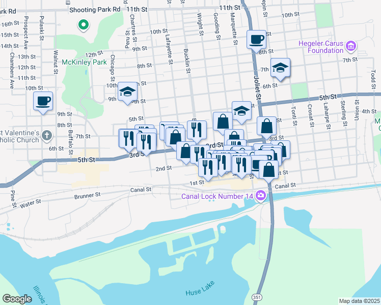 map of restaurants, bars, coffee shops, grocery stores, and more near 362 3rd Street in LaSalle