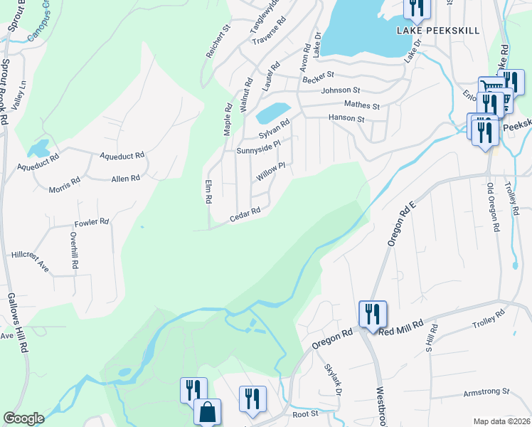 map of restaurants, bars, coffee shops, grocery stores, and more near 25 Cedar Road in Westchester County