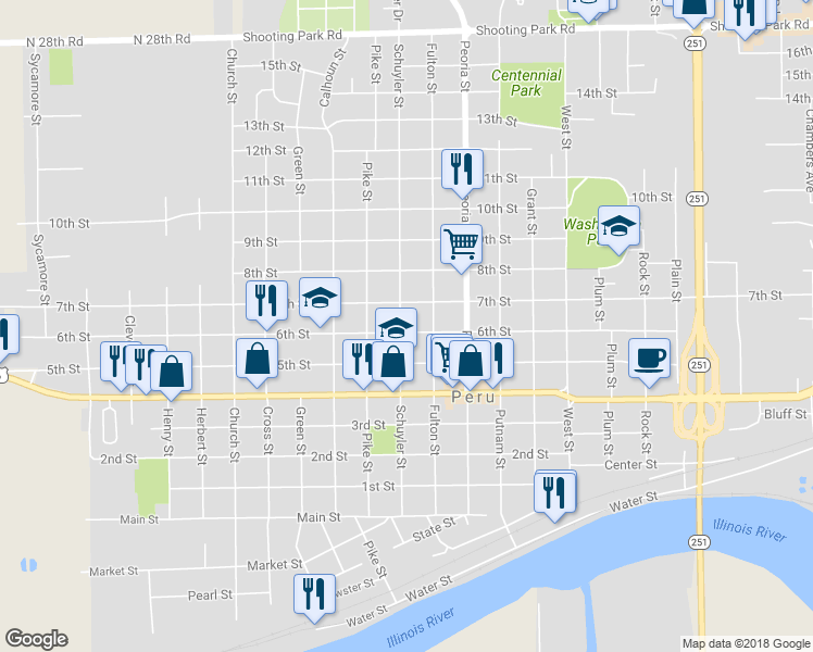 map of restaurants, bars, coffee shops, grocery stores, and more near 1929 6th Street in Peru