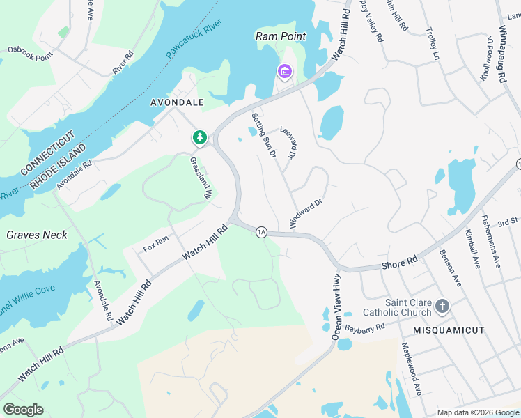 map of restaurants, bars, coffee shops, grocery stores, and more near 8 D'Amato Drive in Westerly