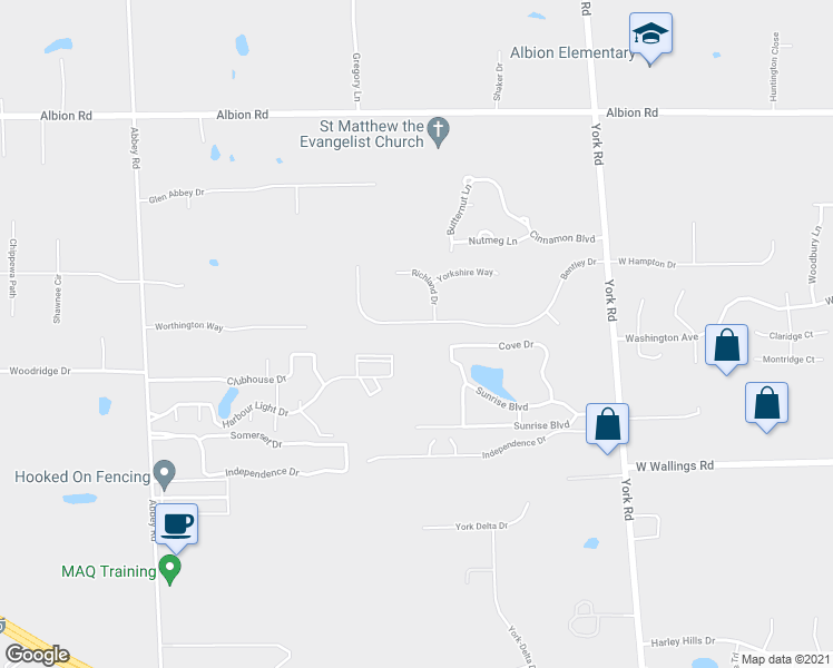 map of restaurants, bars, coffee shops, grocery stores, and more near 10561 Bentley Drive in North Royalton