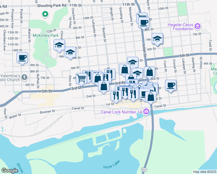 map of restaurants, bars, coffee shops, grocery stores, and more near 362 3rd Street in La Salle