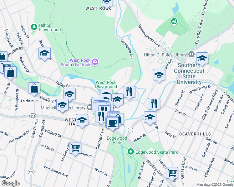 map of restaurants, bars, coffee shops, grocery stores, and more near 29 Stone St in New Haven
