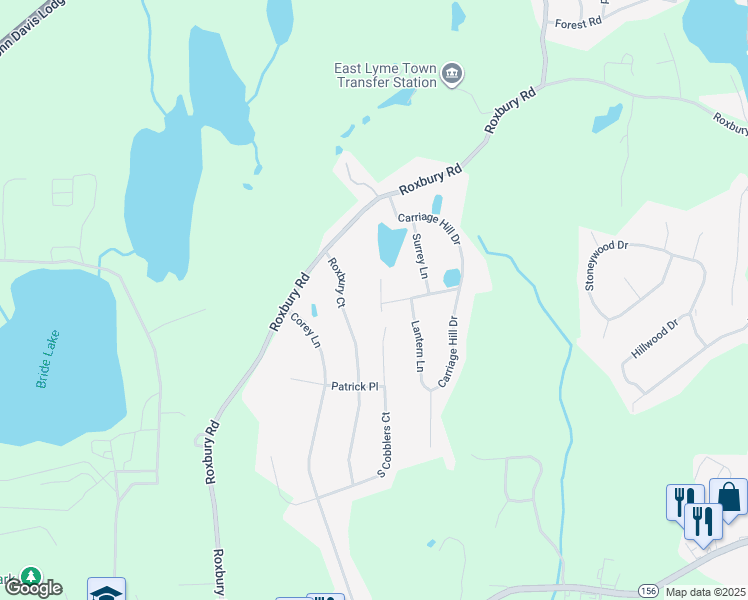 map of restaurants, bars, coffee shops, grocery stores, and more near 6 North Cobblers Court in East Lyme