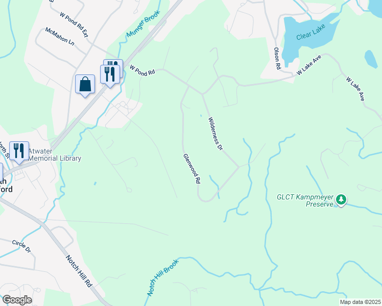 map of restaurants, bars, coffee shops, grocery stores, and more near 44 Glenwood Road in North Branford
