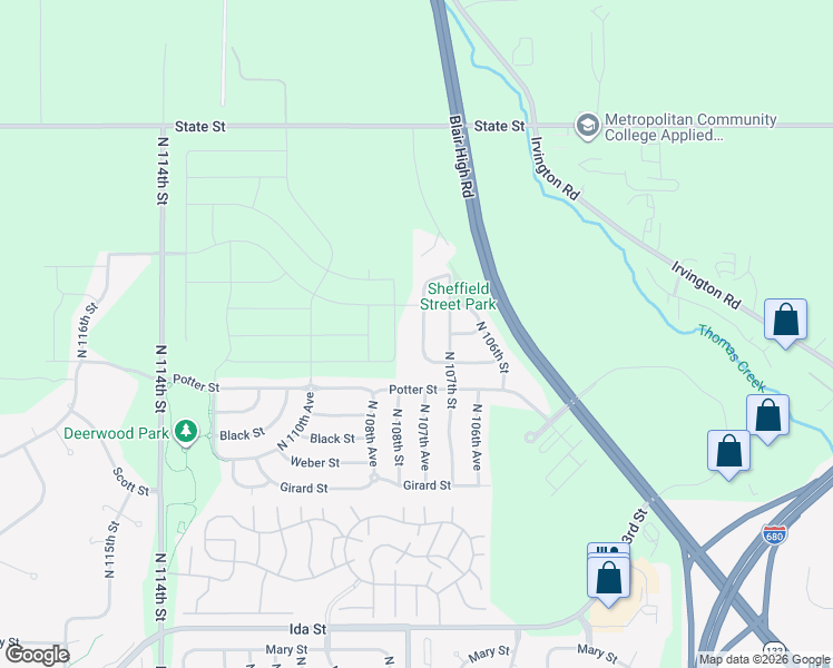 map of restaurants, bars, coffee shops, grocery stores, and more near 7718 North 107th Avenue in Omaha