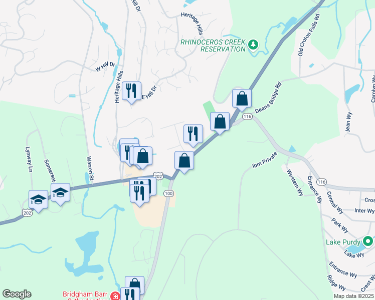 map of restaurants, bars, coffee shops, grocery stores, and more near 341 U.S. 202 in Westchester County