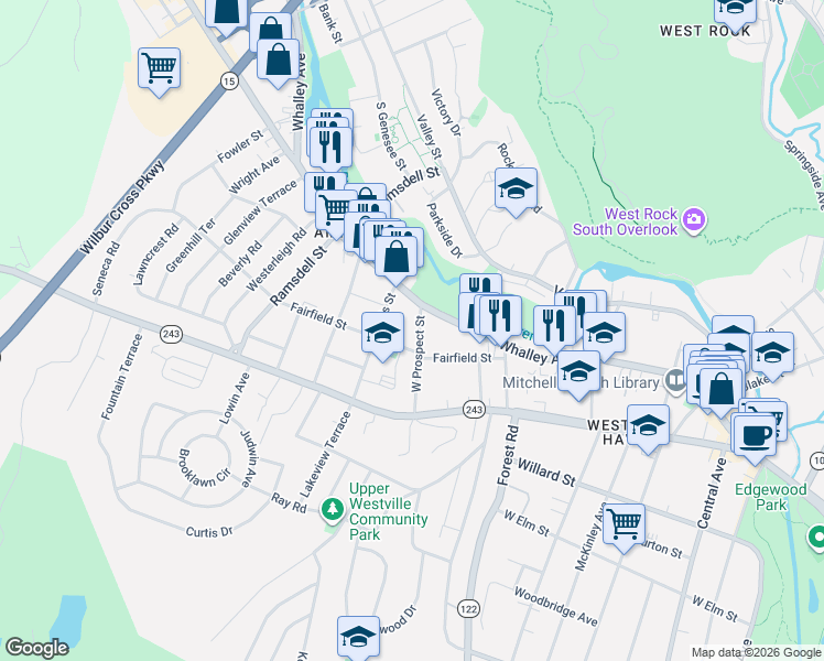 map of restaurants, bars, coffee shops, grocery stores, and more near 88 West Prospect Street in New Haven