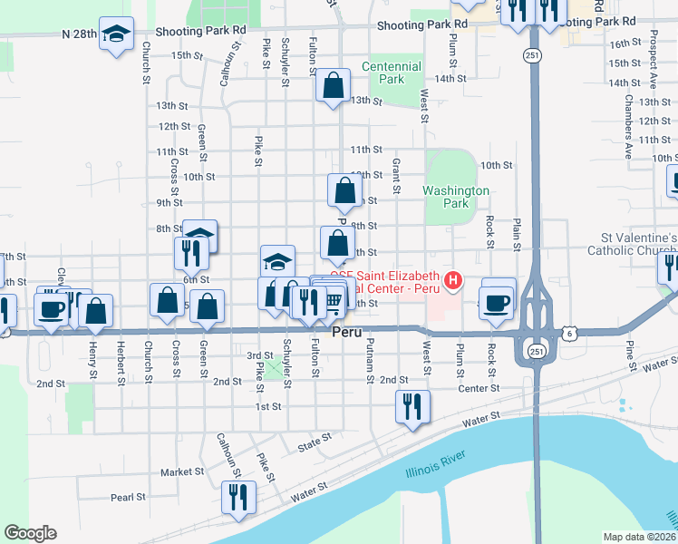 map of restaurants, bars, coffee shops, grocery stores, and more near 1024 Peoria Street in Peru