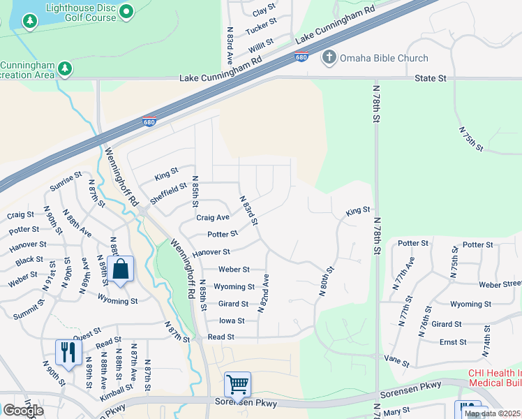 map of restaurants, bars, coffee shops, grocery stores, and more near 8220 Potter Street in Omaha