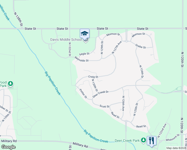 map of restaurants, bars, coffee shops, grocery stores, and more near 12922 Craig Street in Omaha
