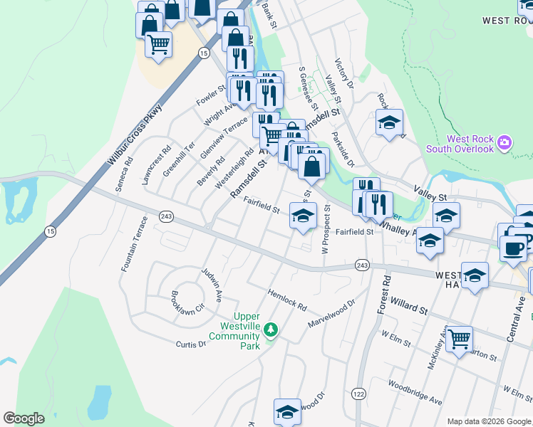 map of restaurants, bars, coffee shops, grocery stores, and more near 47 Anthony Street in New Haven