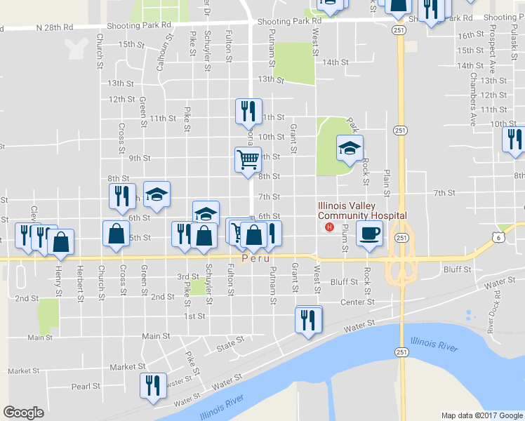 map of restaurants, bars, coffee shops, grocery stores, and more near 1715 6th Street in Peru
