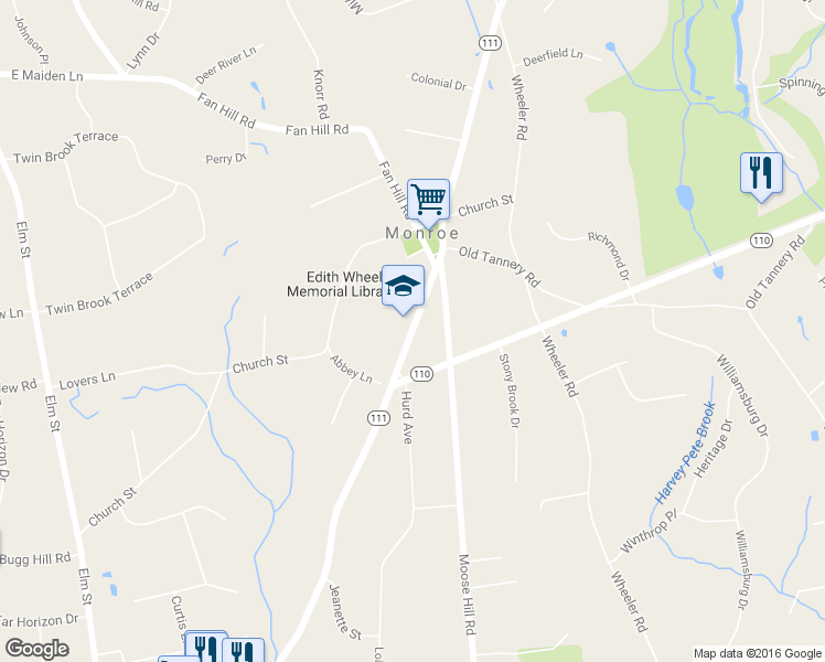 map of restaurants, bars, coffee shops, grocery stores, and more near 728 Monroe Turnpike in Monroe