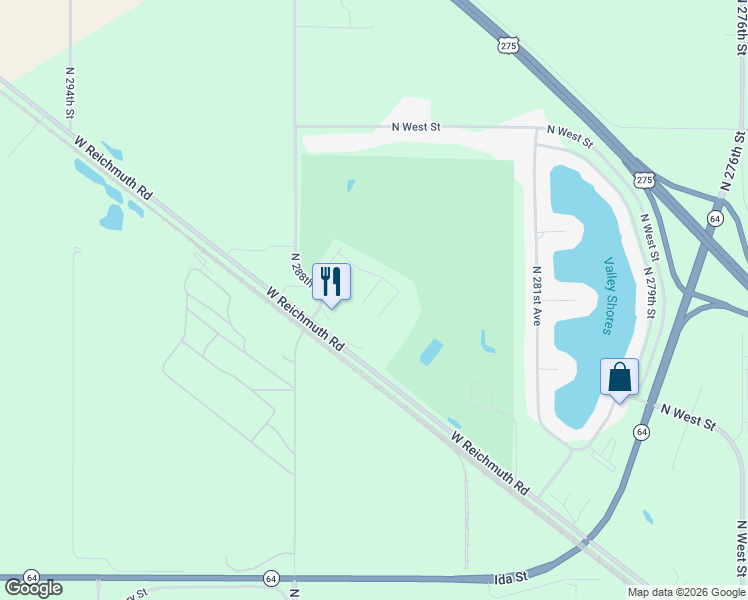 map of restaurants, bars, coffee shops, grocery stores, and more near 7512 North 285th Circle in Valley