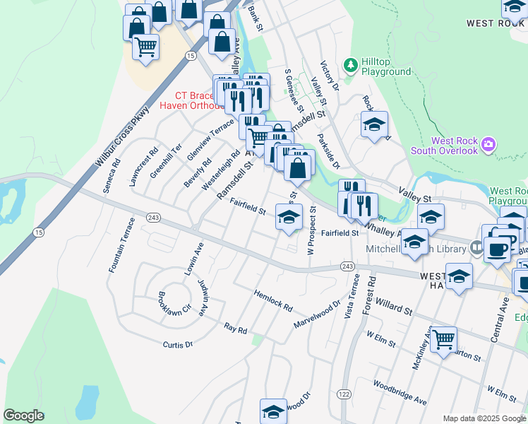 map of restaurants, bars, coffee shops, grocery stores, and more near 47 Anthony Street in New Haven