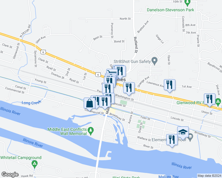 map of restaurants, bars, coffee shops, grocery stores, and more near 466 Main Street in Marseilles