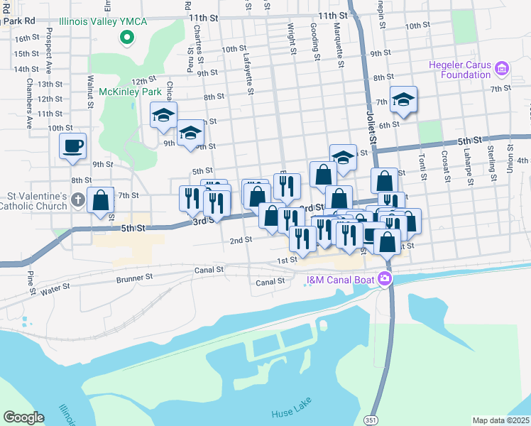 map of restaurants, bars, coffee shops, grocery stores, and more near 3rd St & Lafayette St in LaSalle