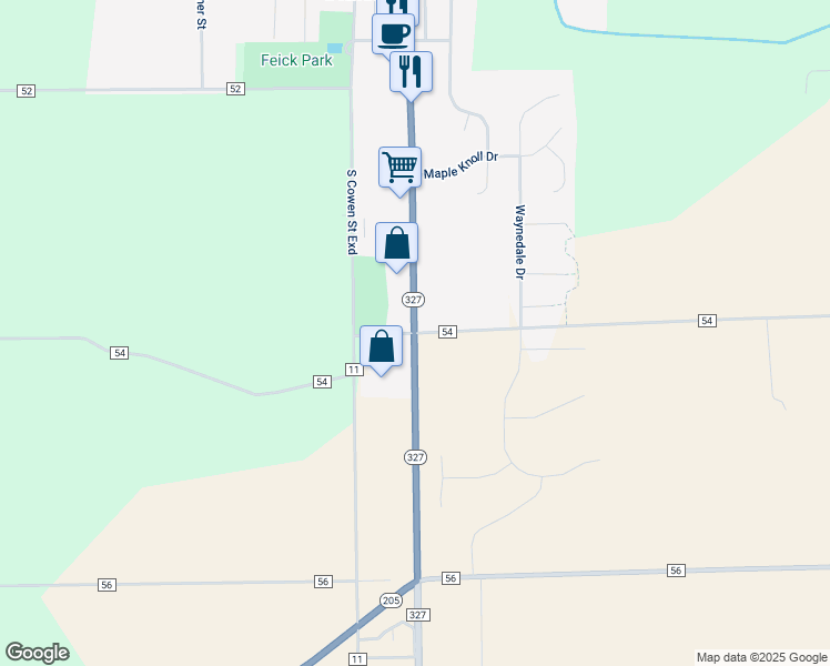 map of restaurants, bars, coffee shops, grocery stores, and more near 1300 County Road 54 in Garrett