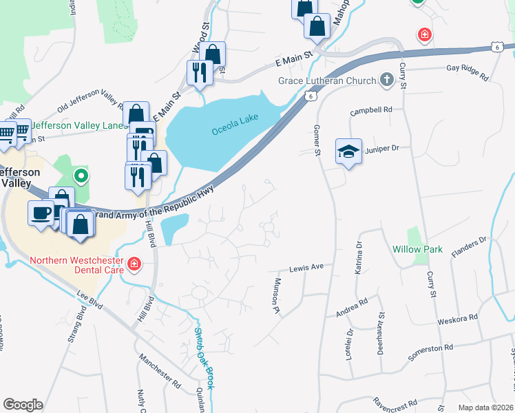 map of restaurants, bars, coffee shops, grocery stores, and more near 159C Carriage Court in Yorktown Heights