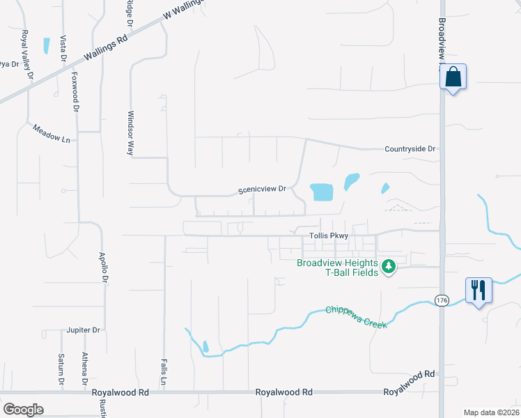 map of restaurants, bars, coffee shops, grocery stores, and more near 950 Tollis Parkway in Broadview Heights