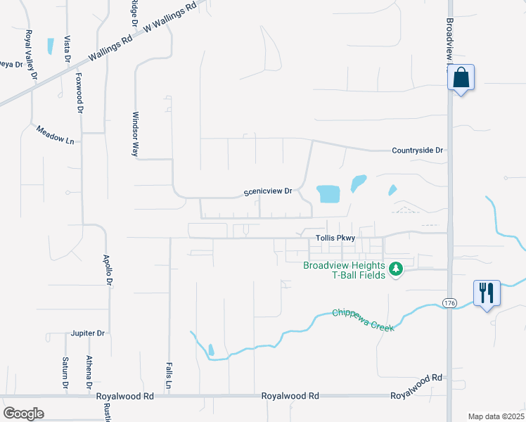 map of restaurants, bars, coffee shops, grocery stores, and more near 950 Tollis Parkway in Broadview Heights