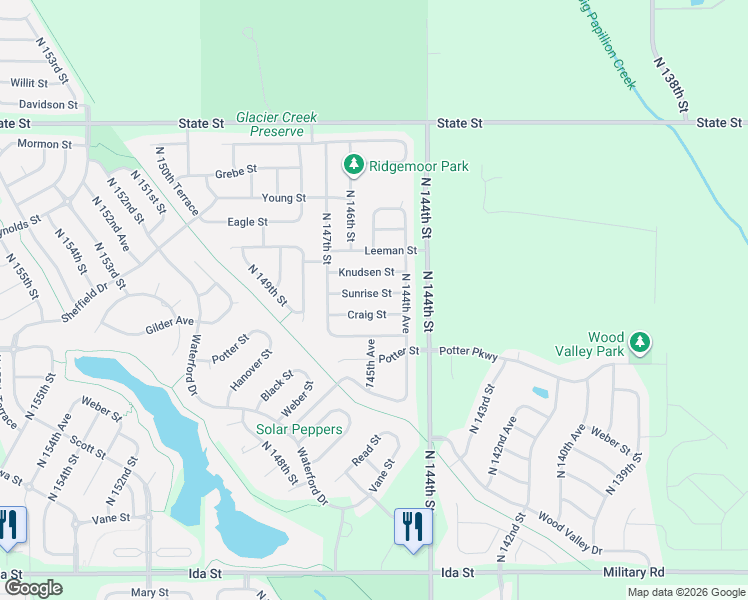 map of restaurants, bars, coffee shops, grocery stores, and more near 14502 Craig Street in Bennington
