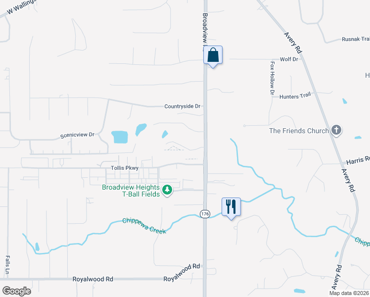 map of restaurants, bars, coffee shops, grocery stores, and more near 8666 Broadview Road in Broadview Heights
