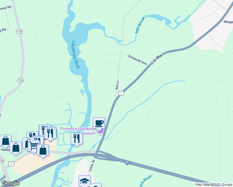 map of restaurants, bars, coffee shops, grocery stores, and more near 1 Sill Lane in Old Lyme