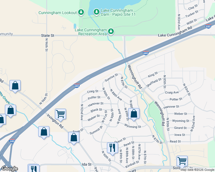 map of restaurants, bars, coffee shops, grocery stores, and more near 7768 North 88th Avenue in Omaha