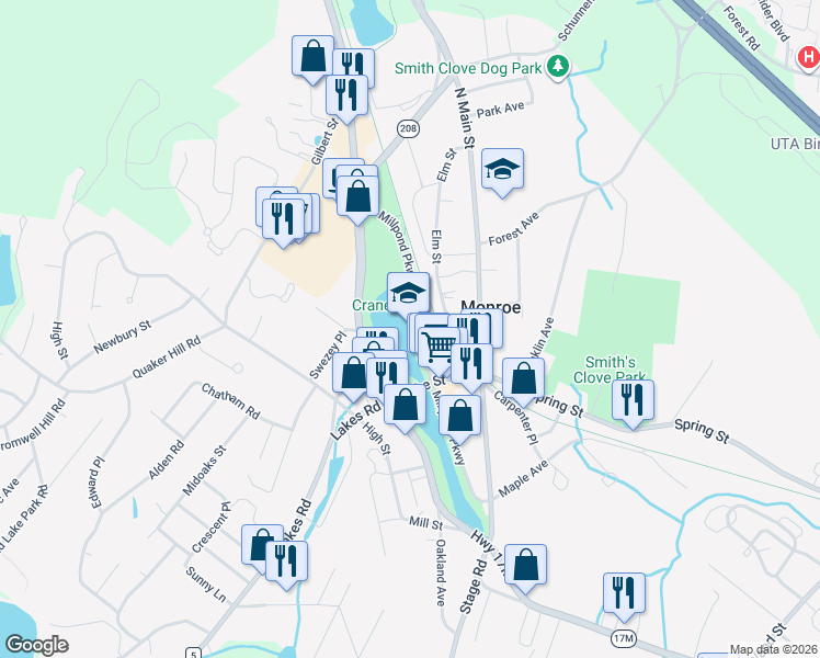 map of restaurants, bars, coffee shops, grocery stores, and more near in Monroe