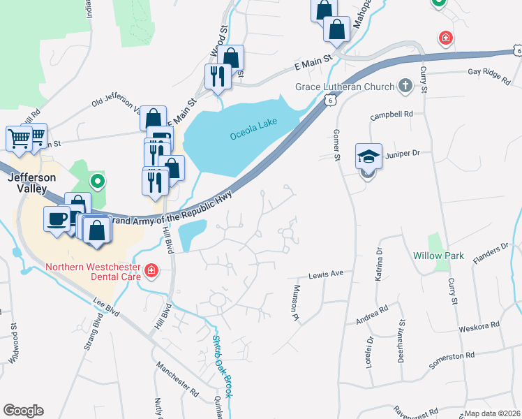 map of restaurants, bars, coffee shops, grocery stores, and more near 159C Carriage Court in Yorktown Heights