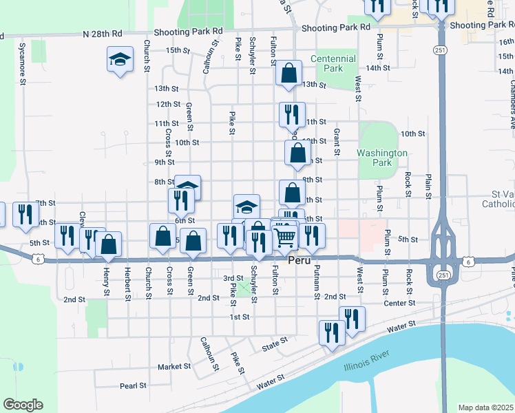 map of restaurants, bars, coffee shops, grocery stores, and more near 1929 6th Street in Peru